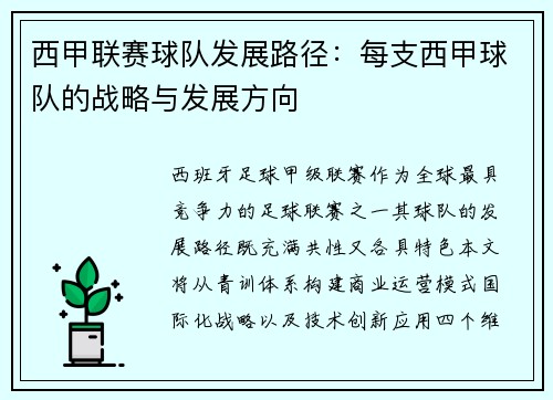 西甲联赛球队发展路径：每支西甲球队的战略与发展方向